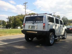 This monstrosity pulled up next to me at a light. He must be a really good Christian to have such a nice vehicle!