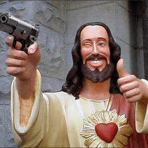 He's not winking.... He's looking down the sight.